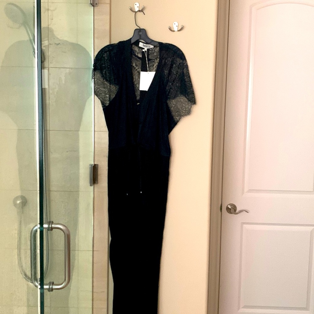 New Diane con furstenberg black lace shoulder jumpsuit